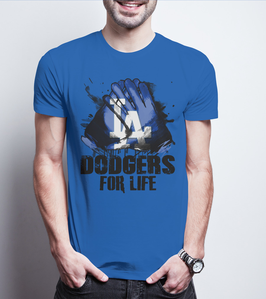 La Dodgers For Life Blue Graphic Featuring Iconic Logo With Hands T-Shirt