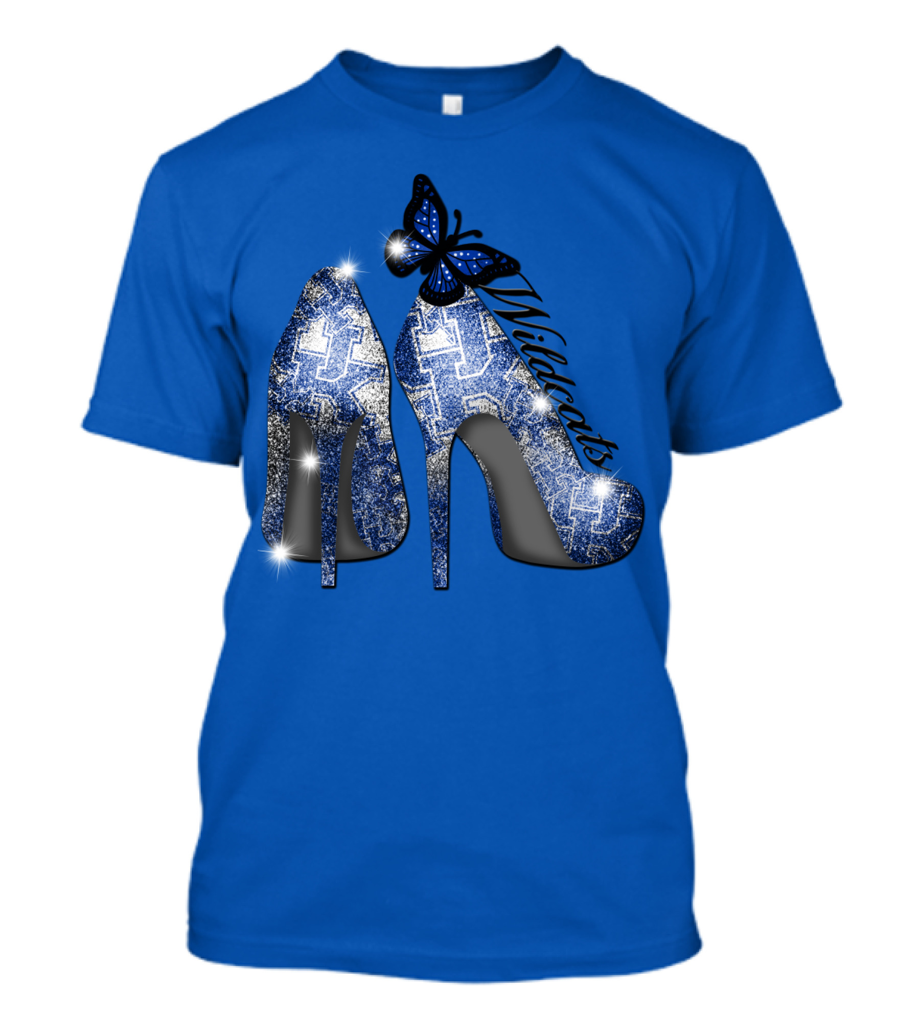 Kentucky Wildcats High Heels And Butterfly In Blue T-Shirt