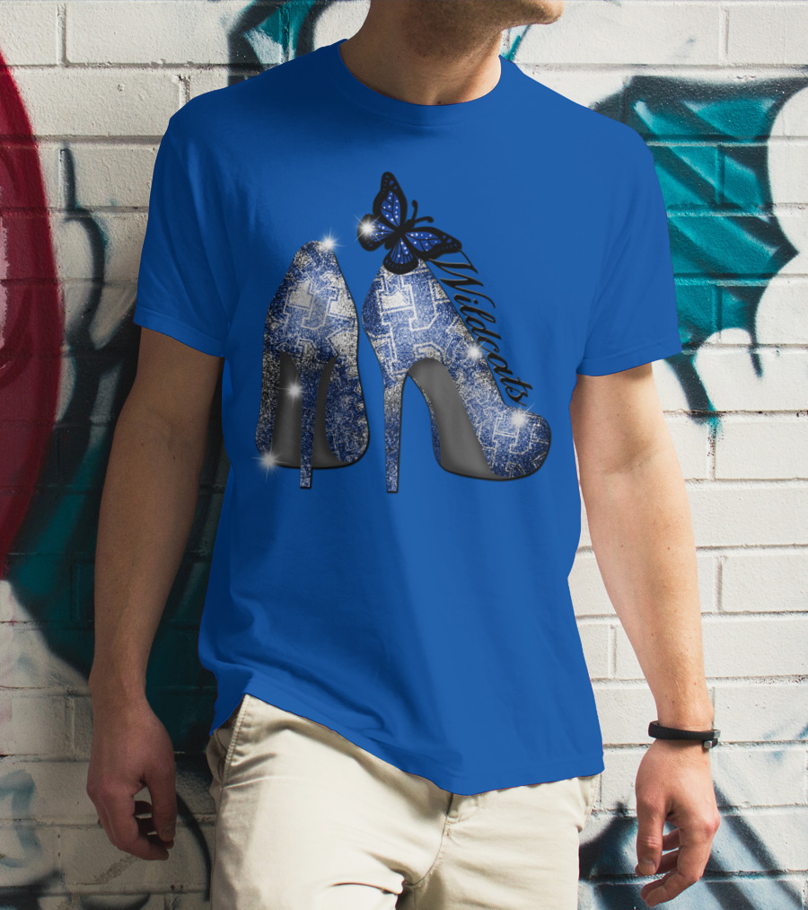Kentucky Wildcats High Heels And Butterfly In Blue T-Shirt