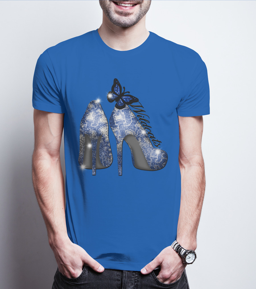 Kentucky Wildcats High Heels And Butterfly In Blue T-Shirt