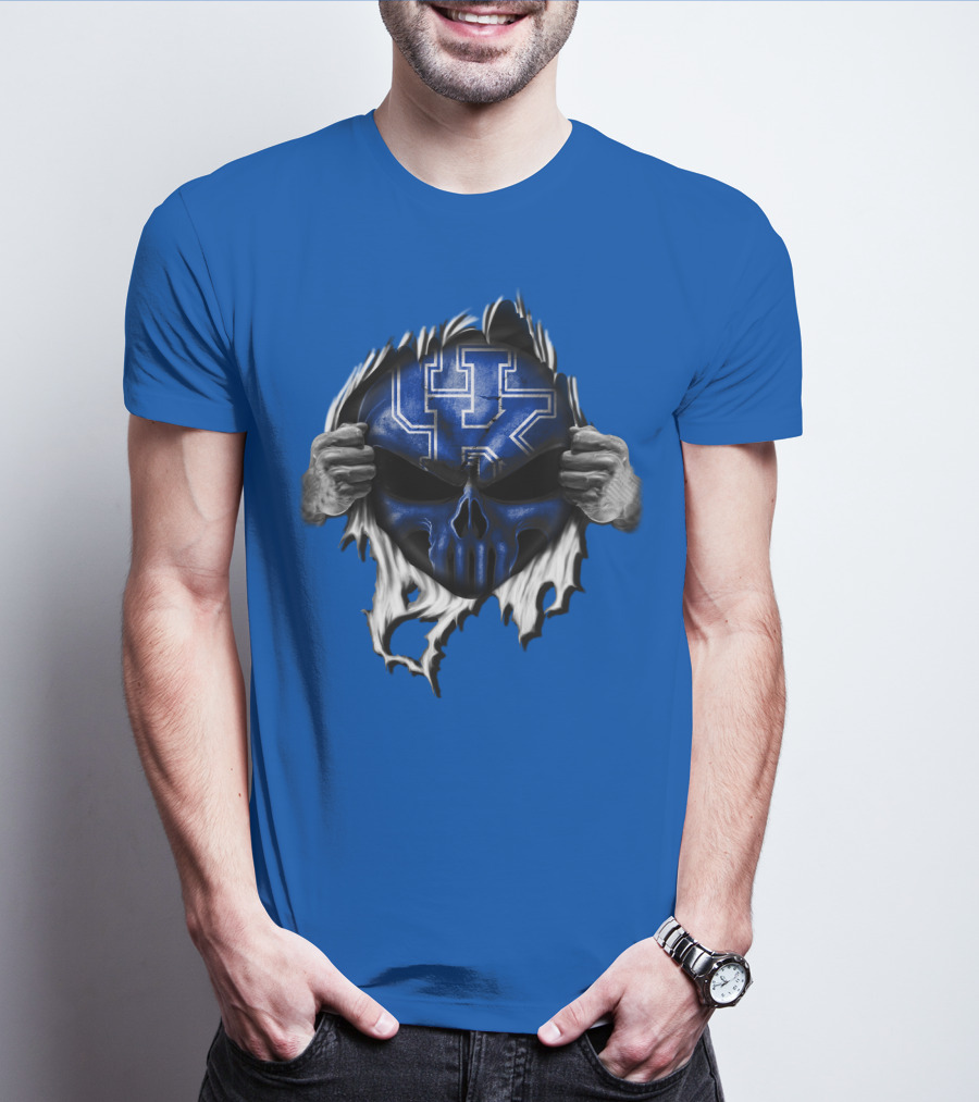 Kentucky Wildcats Skull UK Logo Blue Background T-Shirt