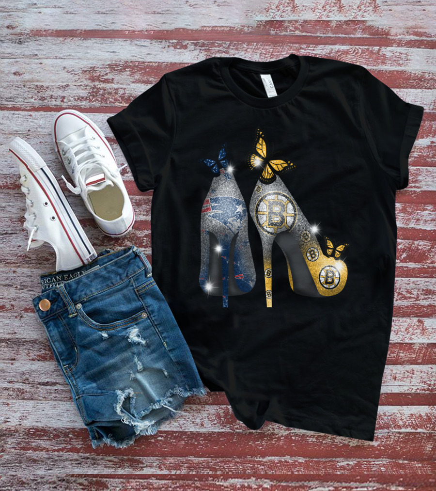 Nfl Patriots And Nhl Bruins Butterfly Stilettos T-Shirt