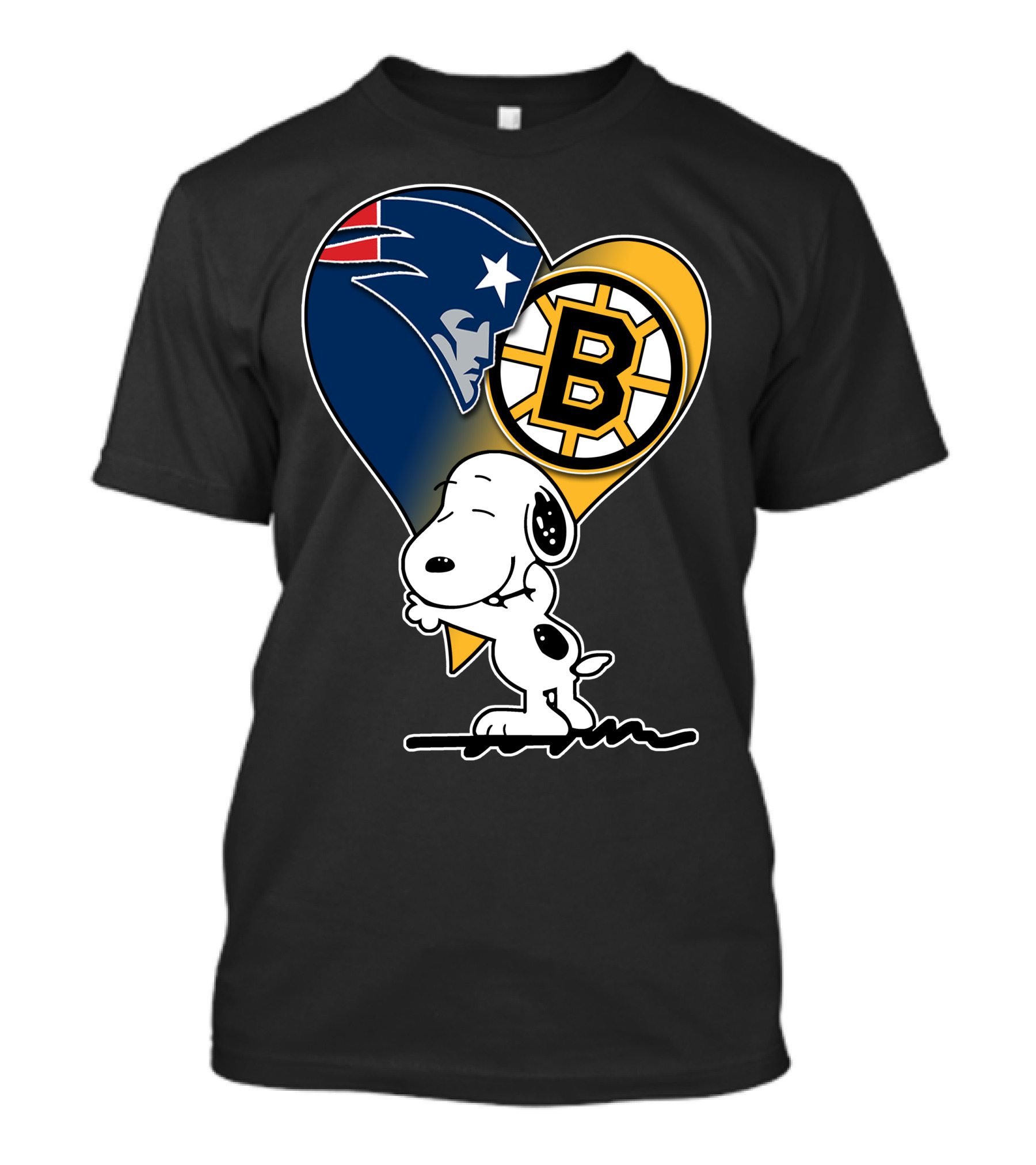 Patriots Bruins Snoopy Heart Hug T-Shirt
