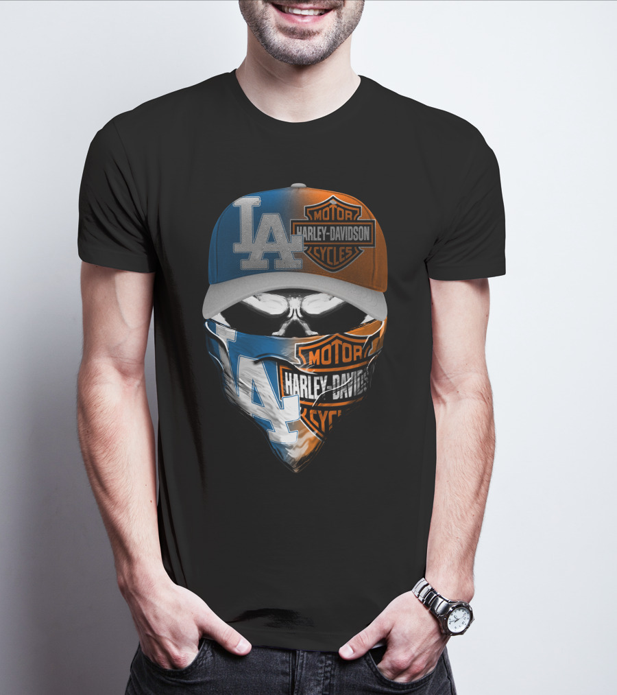 Los Angeles Dodgers Harley Davidson Skull Cap Bandana T-Shirt