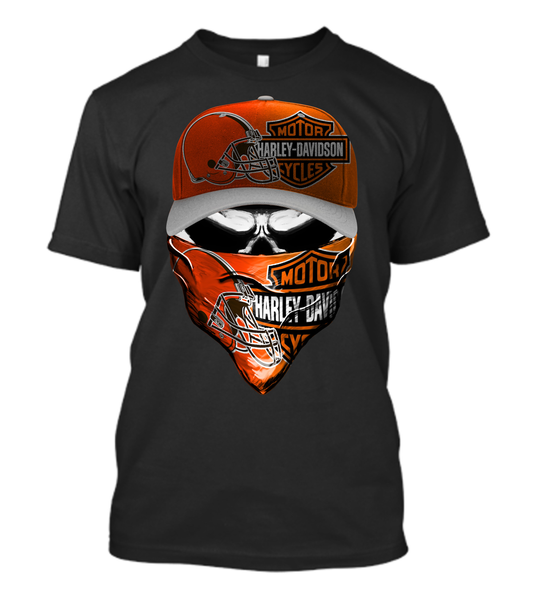Harley Davidson Motorcycles Cleveland Browns Skull Cap And Bandana T-Shirt
