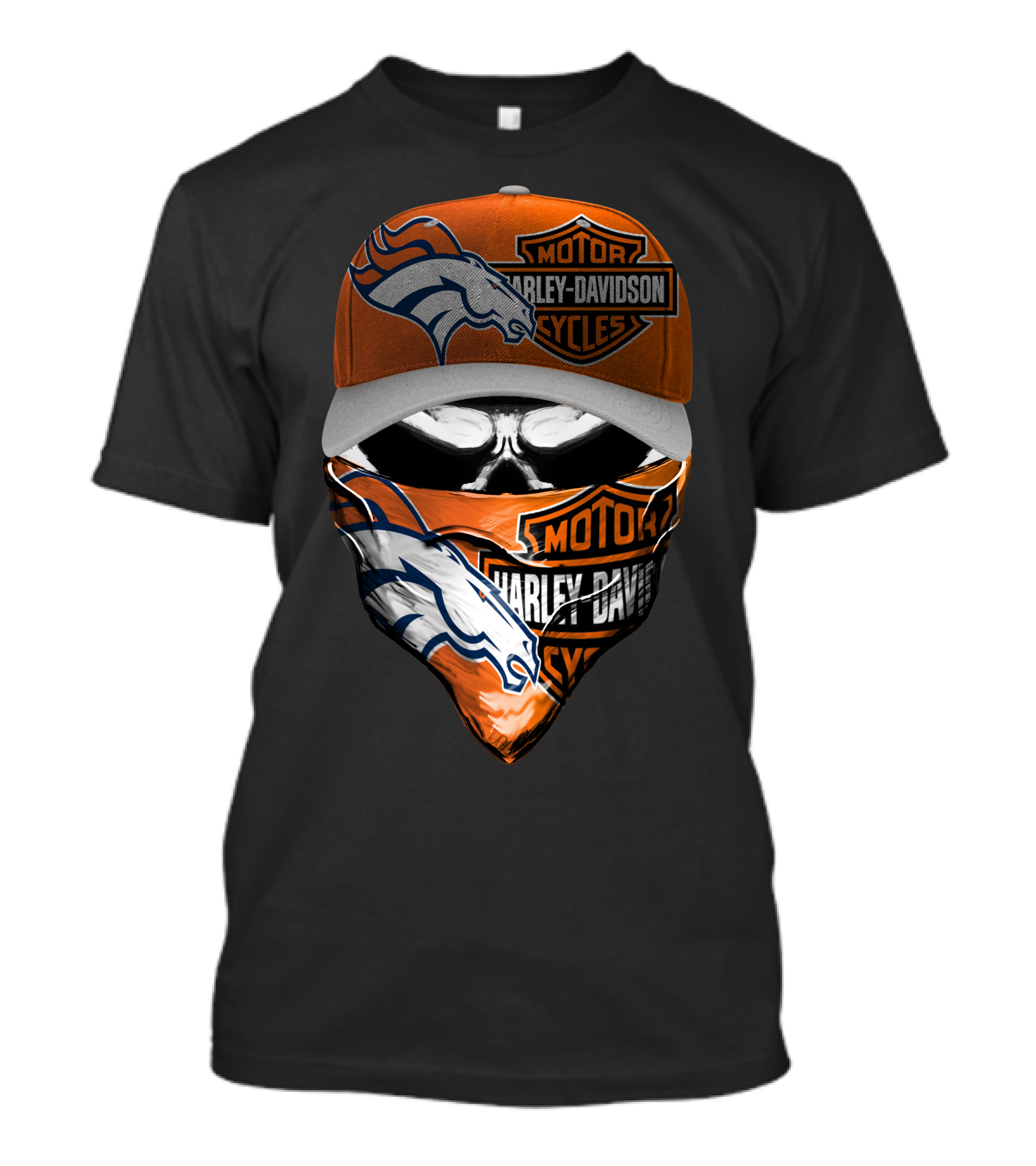 Denver Broncos Harley Davidson Motorcycle Skull Fusion T-Shirt