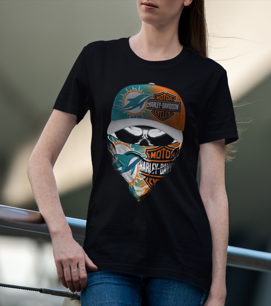 Miami Dolphins Harley Davidson Motorcycles Skull T-Shirt