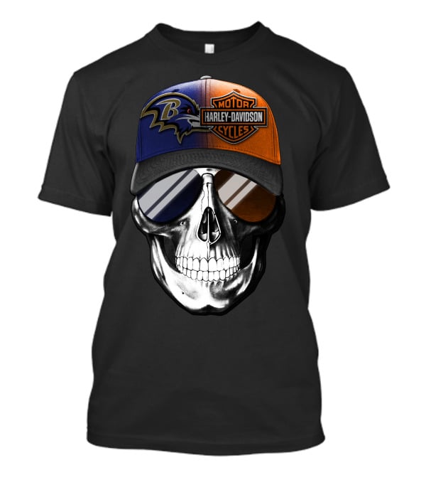 Baltimore Ravens Harley Davidson Skull Cap T-Shirt