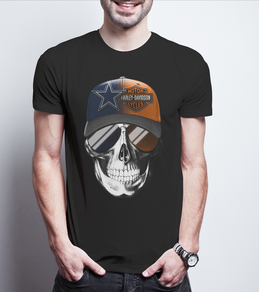 Harley Davidson Motor Cycles Dallas Cowboys Skull Hat T-Shirt