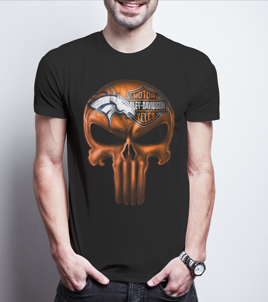 Denver Broncos Harley Davidson Punisher Skull T-Shirt
