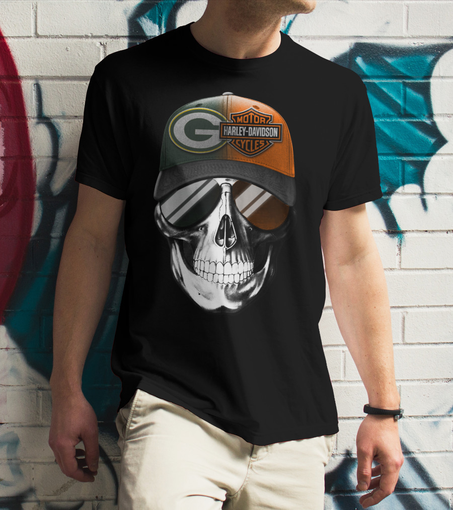 Green Bay Packers Harley Davidson Skull Cap T-Shirt
