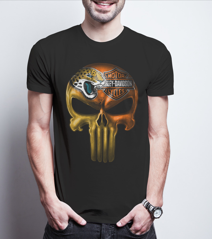 Jacksonville Jaguars Harley Davidson Skull T-Shirt
