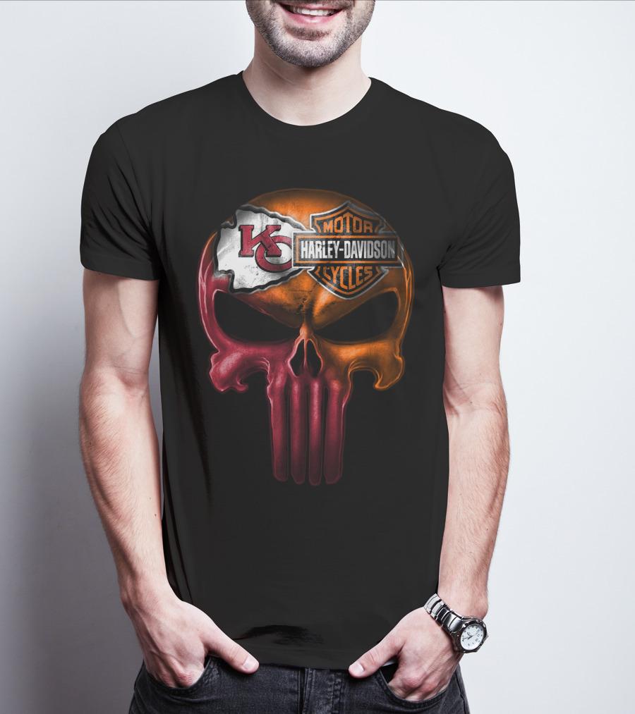 Kansas City Chiefs Harley Davidson Punisher Skull T-Shirt