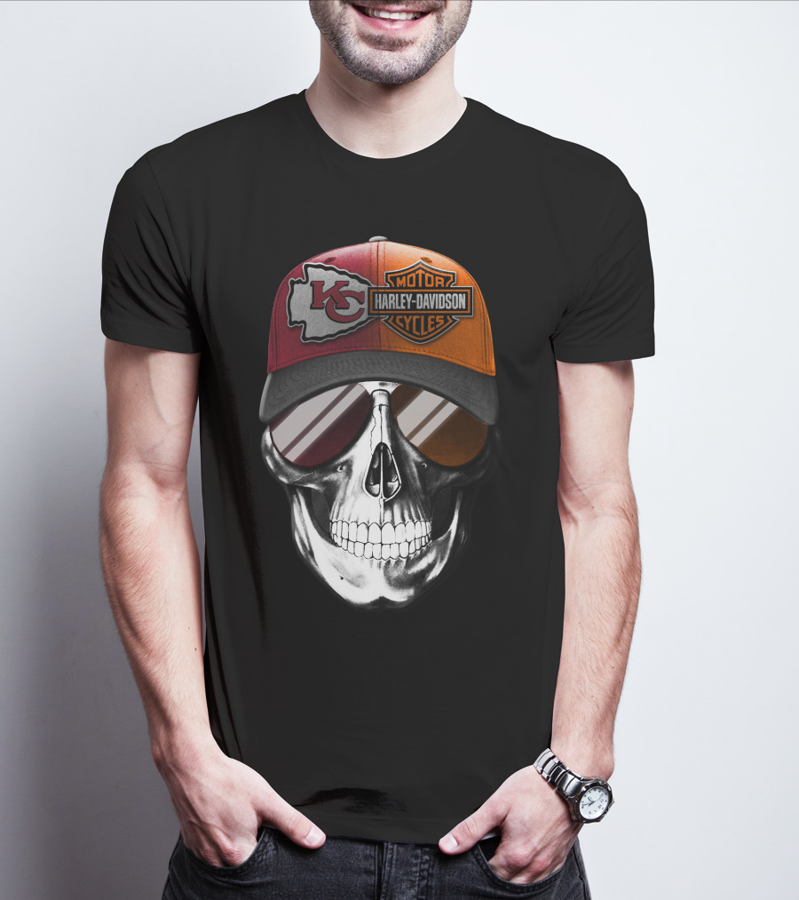 Kansas City Chiefs Harley Davidson Skull Cap T-Shirt