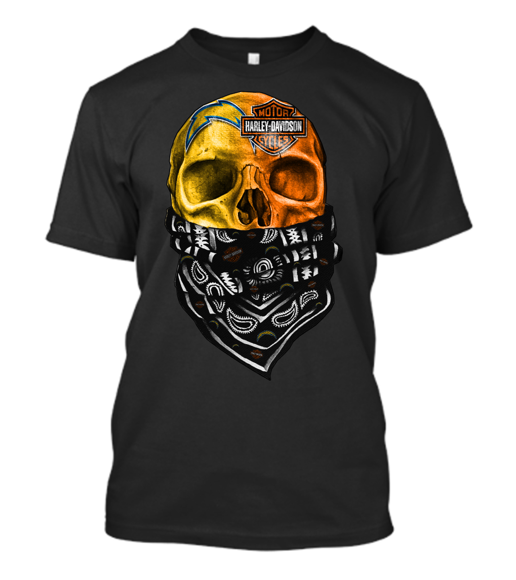 Los Angeles Chargers Harley Davidson Skull Bandana T-Shirt