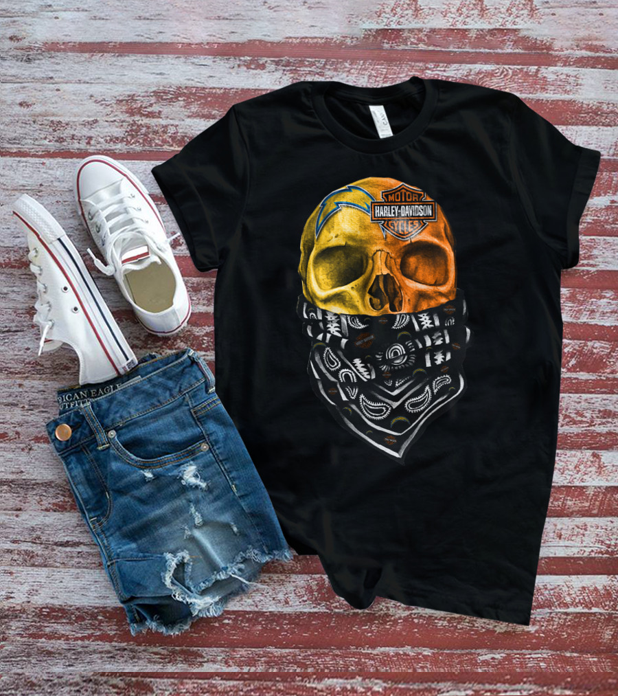 Los Angeles Chargers Harley Davidson Skull Bandana T-Shirt