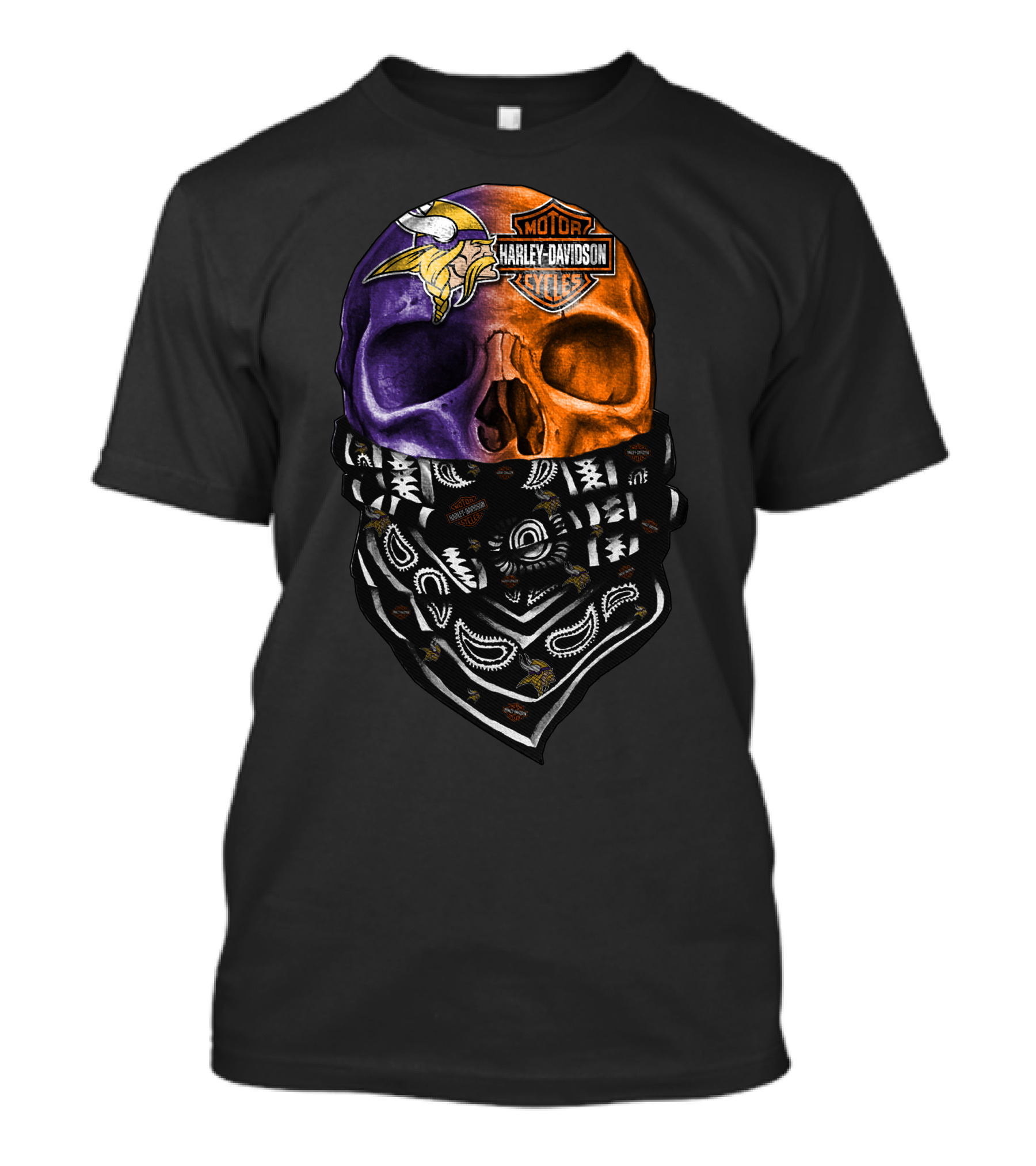 Harley Davidson Viking Skull Bandana Orange Purple T-Shirt