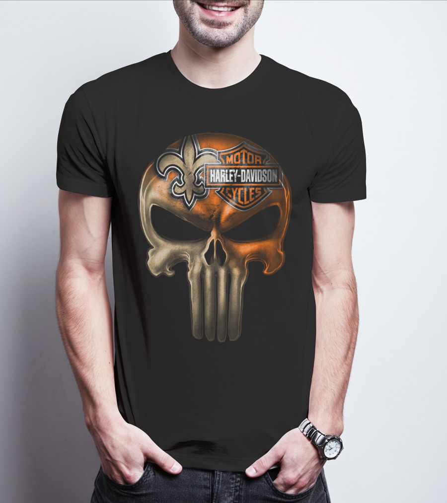 Harley Davidson Motorcycles Skull With Fleur-De-Lis T-Shirt