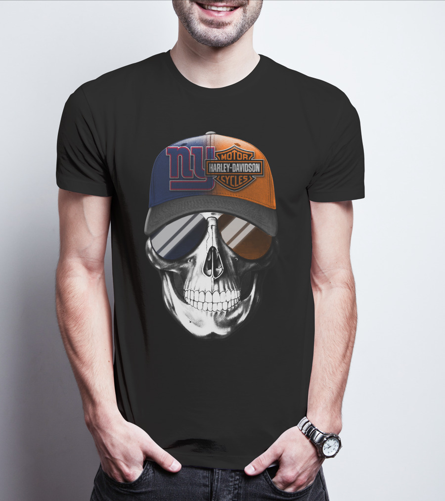 New York Giants Harley Davidson Skull Cap T-Shirt