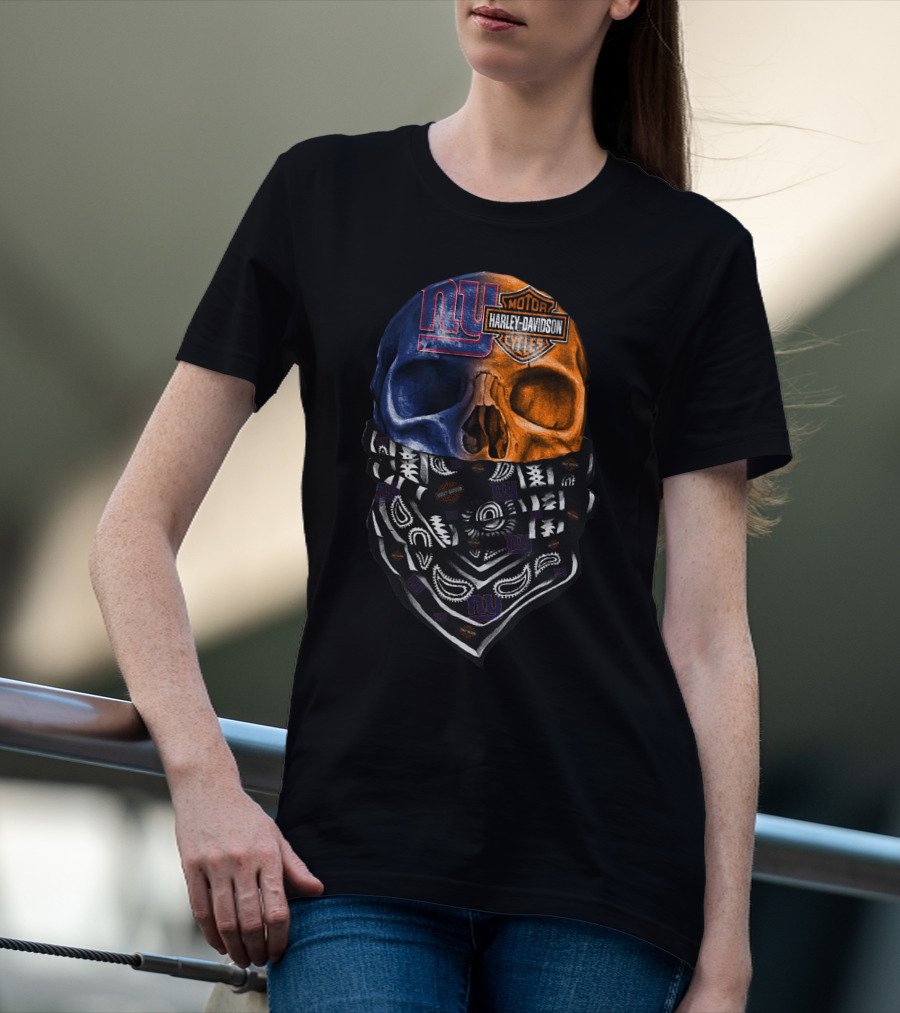 Ny Giants Skull Harley Davidson Bandana 23Hl T-Shirt