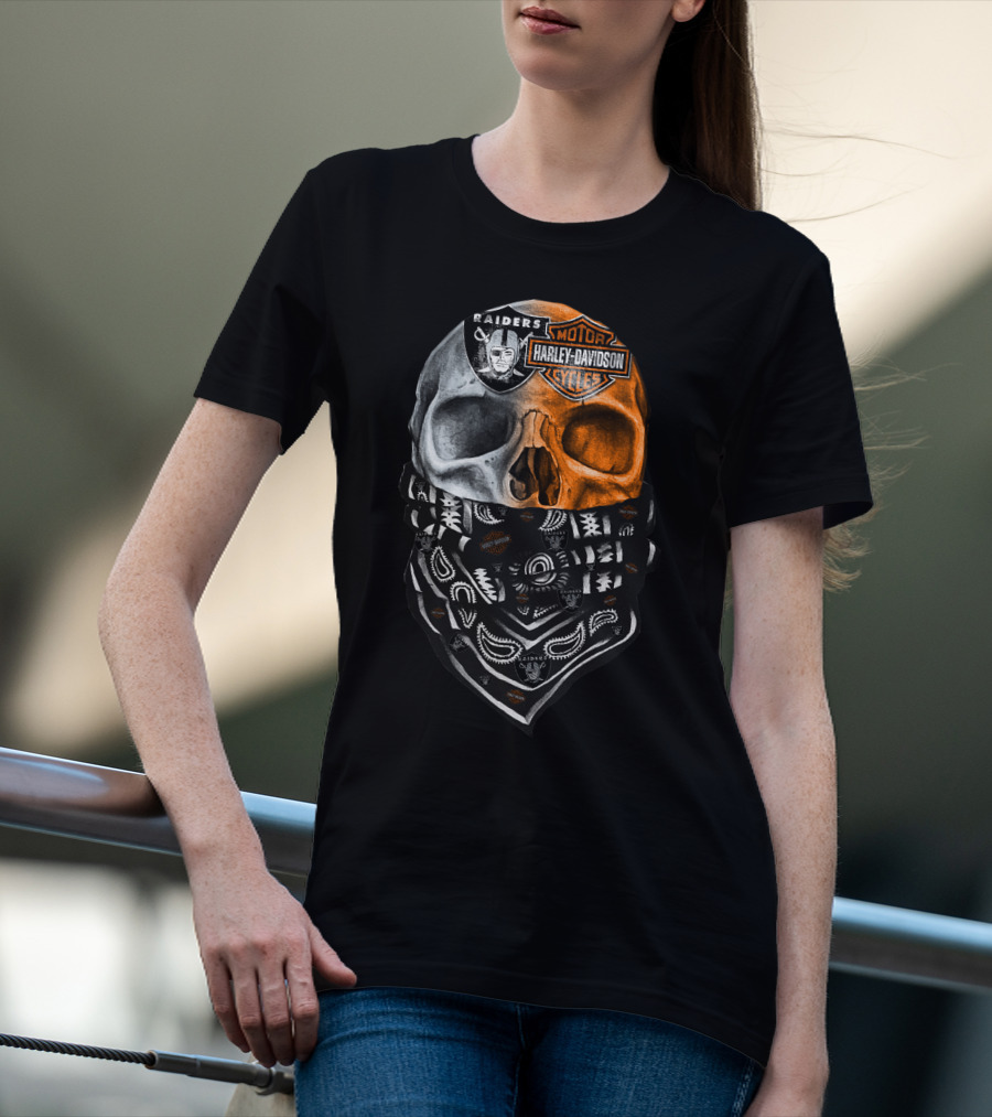 Raiders Harley Davidson Dual Skull Bandana T-Shirt