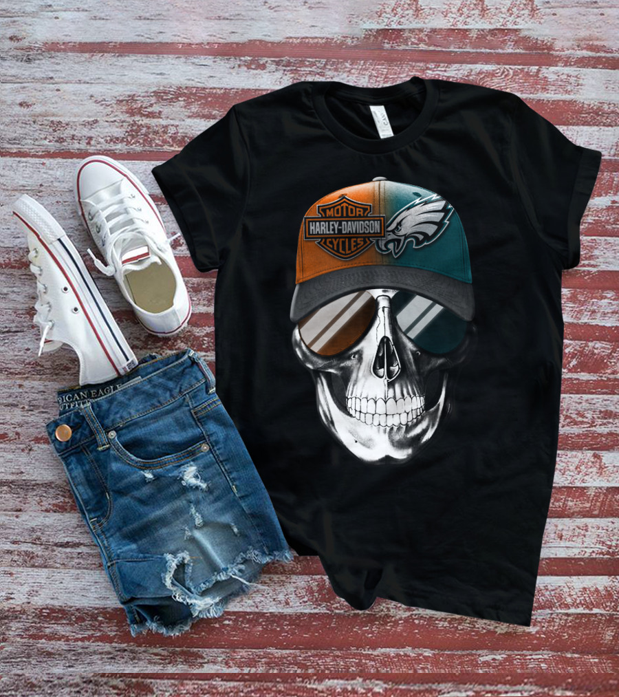 Harley Davidson Motor Cycles Eagles Skull Cap T-Shirt