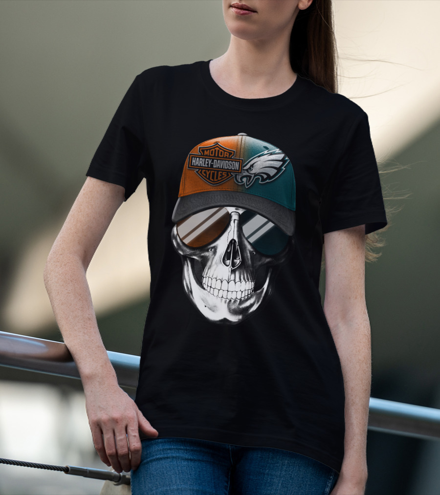 Harley Davidson Motor Cycles Eagles Skull Cap T-Shirt