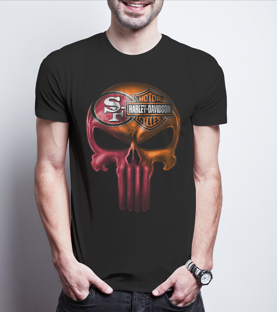 San Francisco 49ers Harley Davidson Punisher Skull T-Shirt