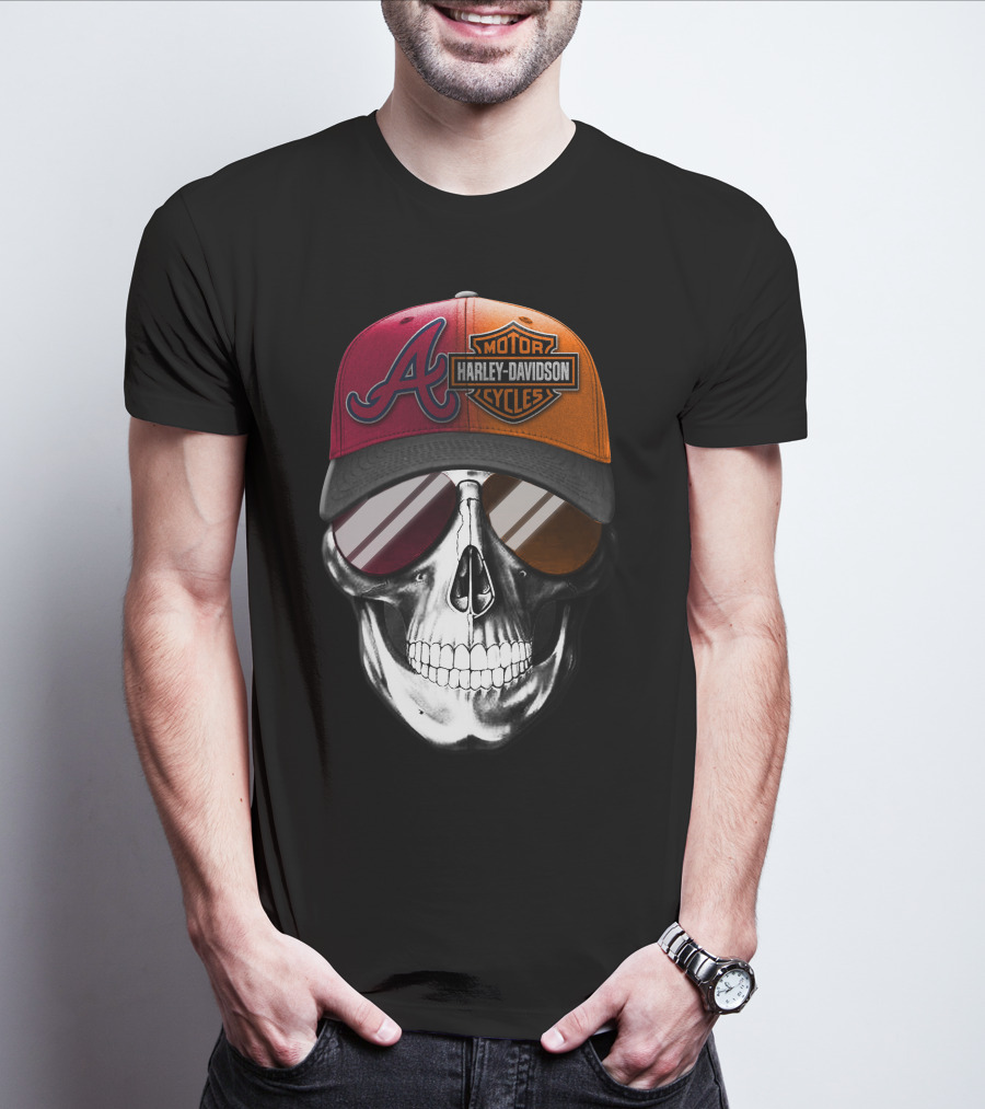 Harley Davidson Atlanta Braves Skull Cap T-Shirt
