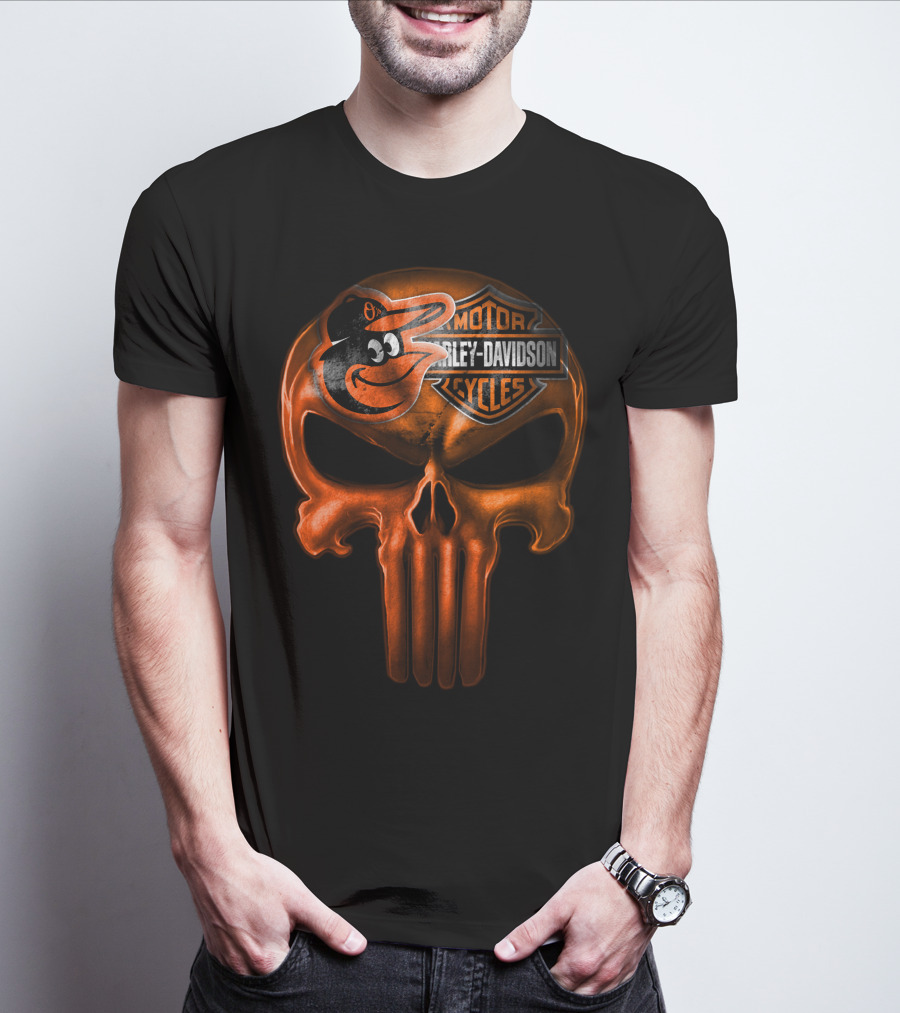 Orioles Harley Davidson Punisher Skull T-Shirt