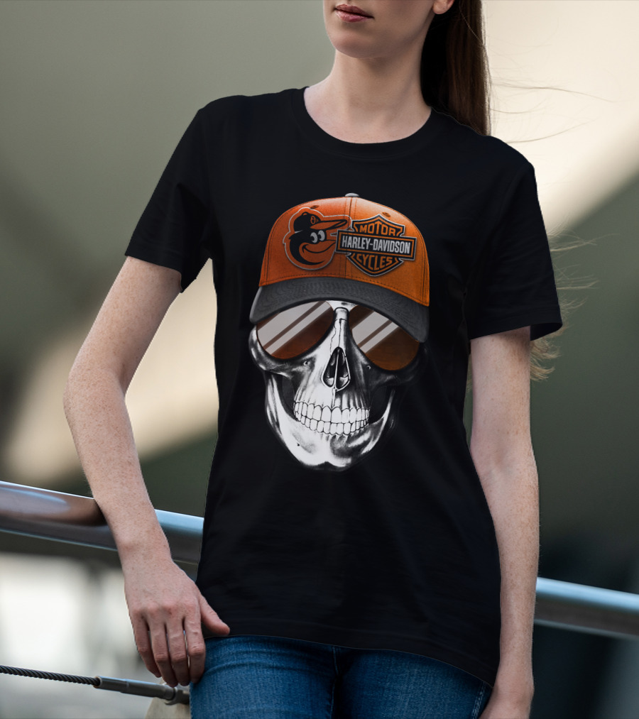 Harley Davidson Motorcycles Orioles Skull Cap T-Shirt