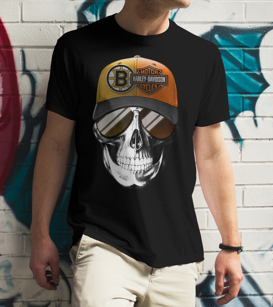 Harley Davidson Motorcycles Skull Boston Bruins Cap T-Shirt