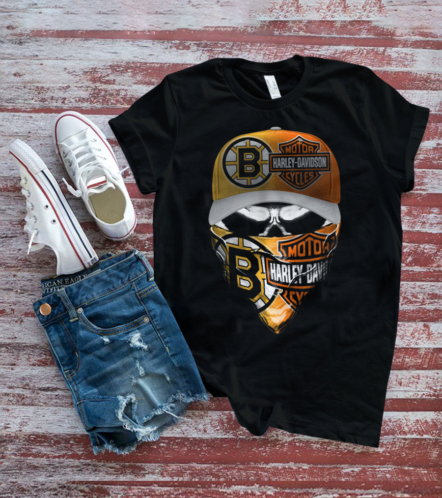 Boston Bruins Harley Davidson Motorcycles Mask And Cap T-Shirt