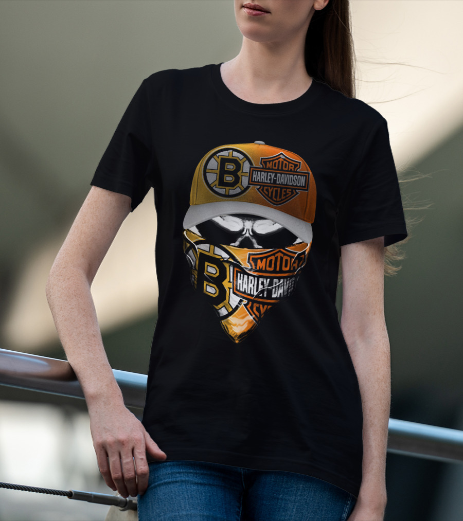 Boston Bruins Harley Davidson Motorcycles Mask And Cap T-Shirt