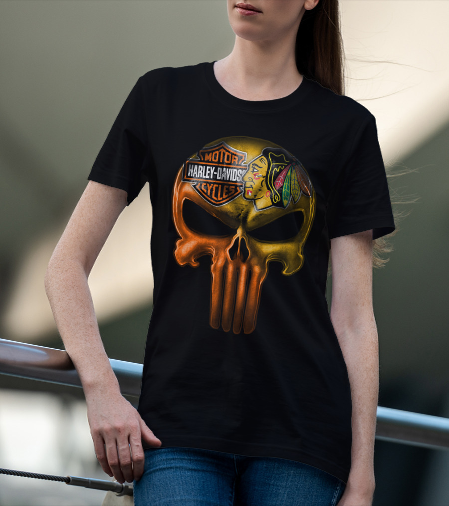 Harley Davidson Punisher Skull Chicago Blackhawks T-Shirt