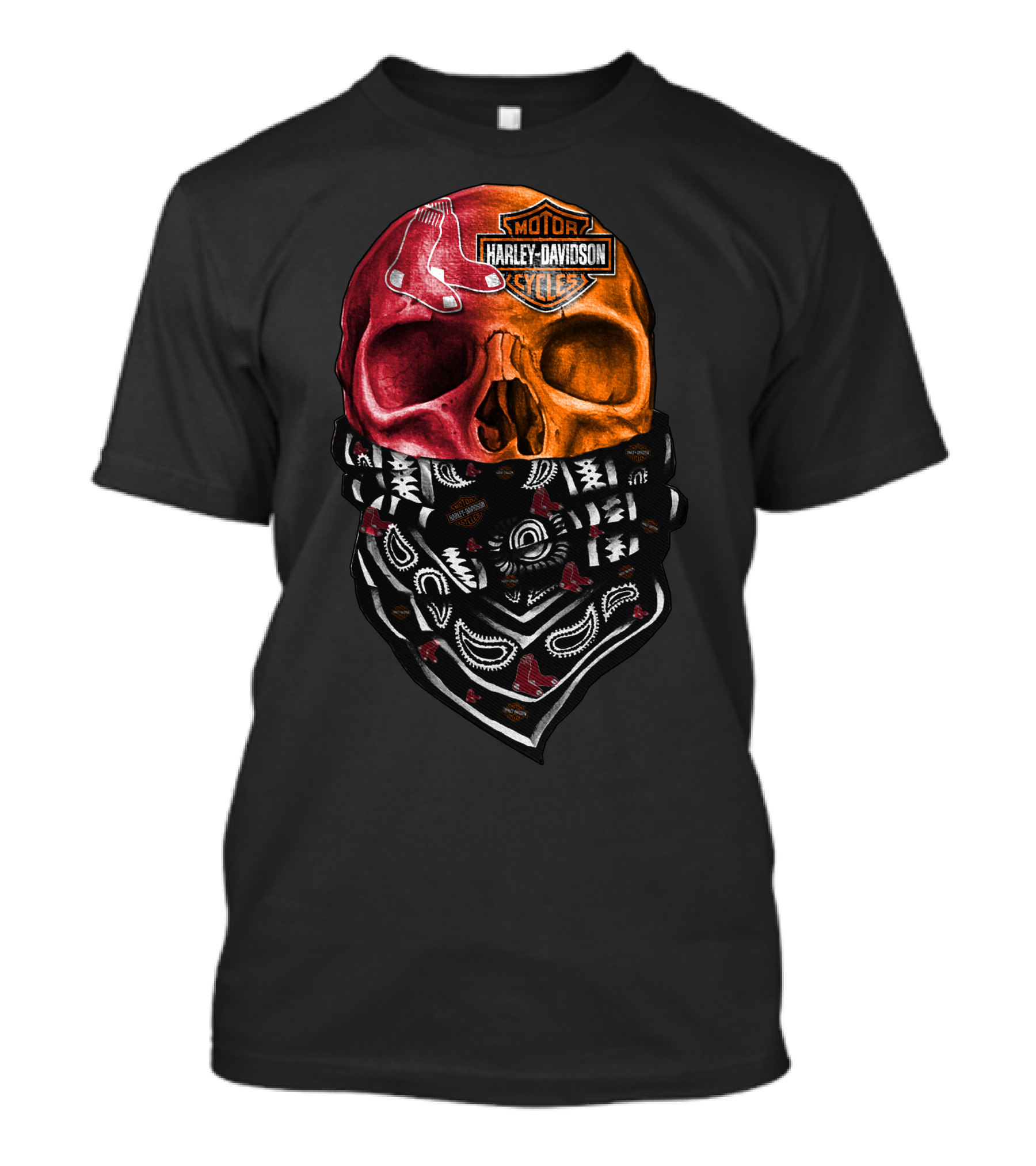Harley Davidson Red Sox Skull Bandana T-Shirt
