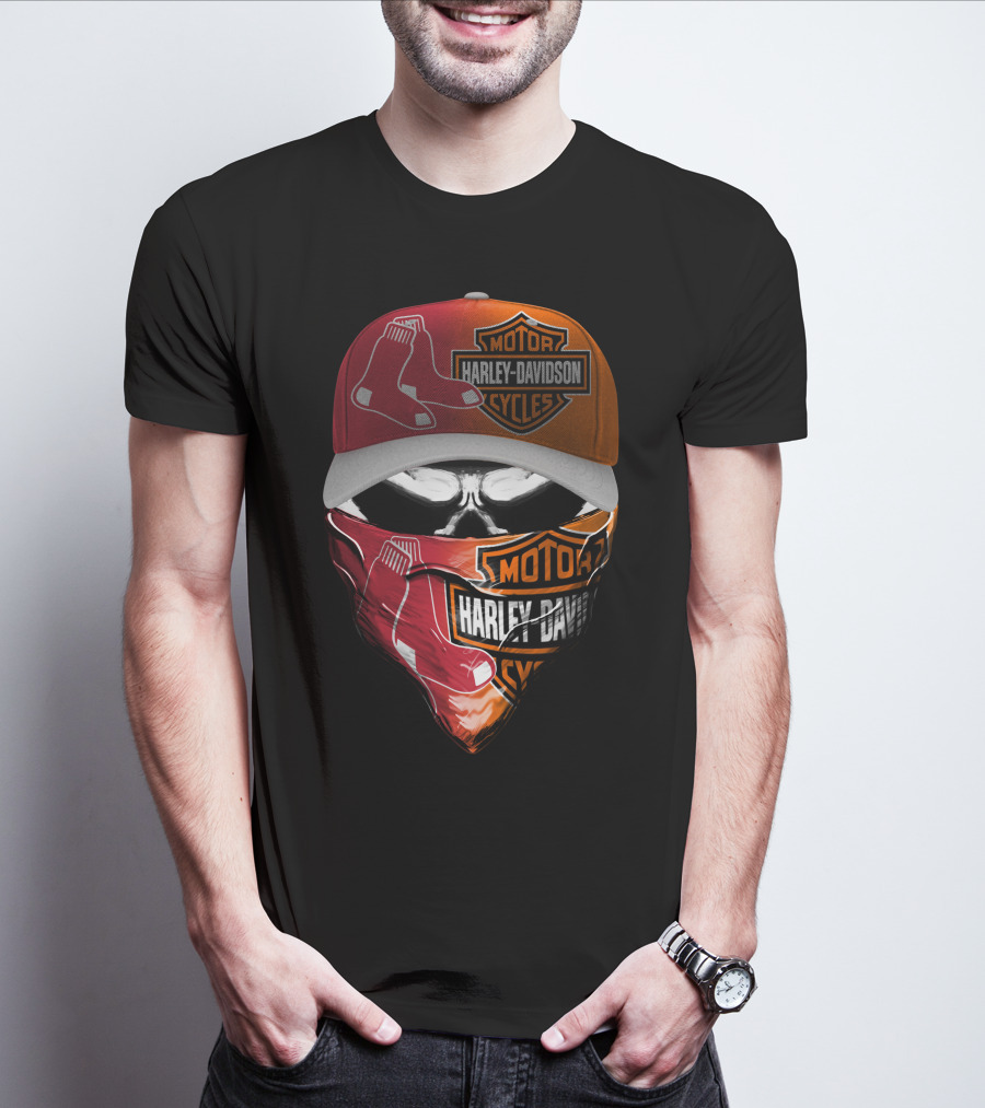 Harley Davidson Motorcycles Boston Red Sox Hat And Bandana T-Shirt