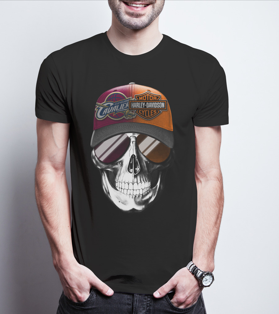 Cleveland Cavaliers Harley Davidson Skull Cap Fusion T-Shirt