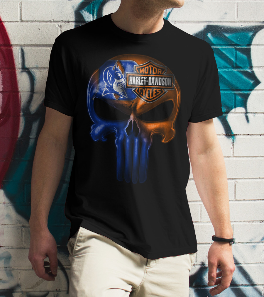Duke Blue Devils Harley Davidson Punisher Skull T-Shirt