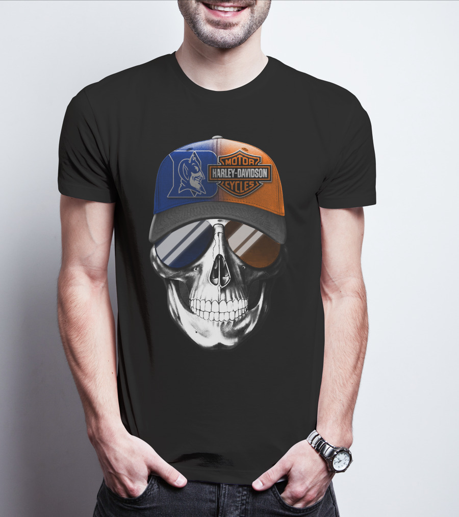 Harley Davidson Motor Cycles Blue Devil Skull Cap T-Shirt