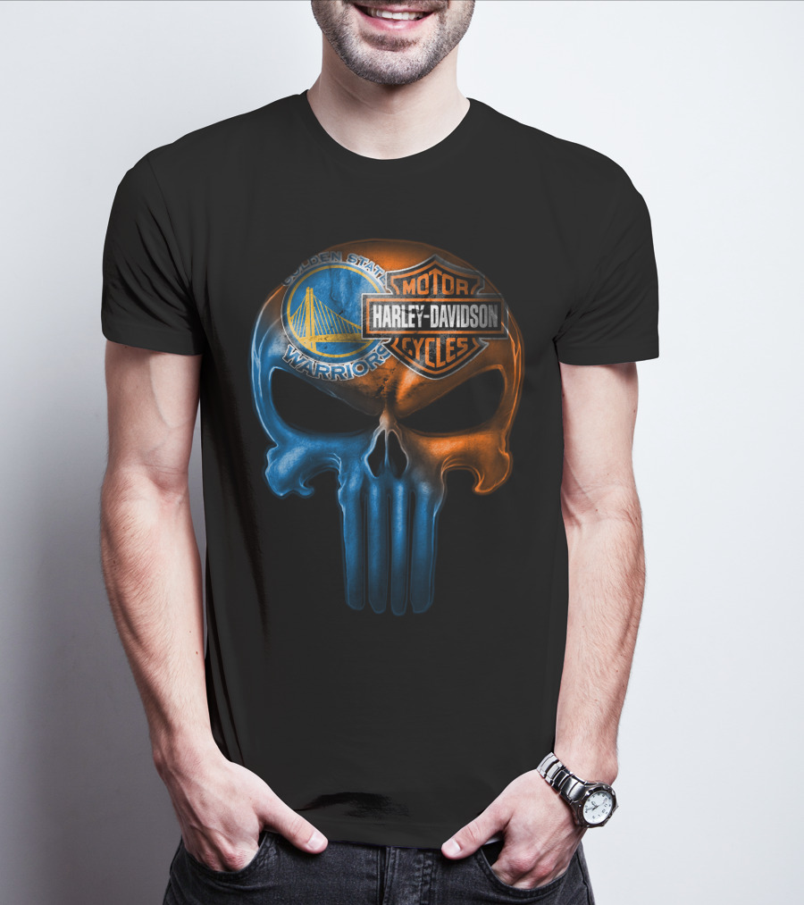 Golden State Warriors Harley Davidson Punisher Skull T-Shirt