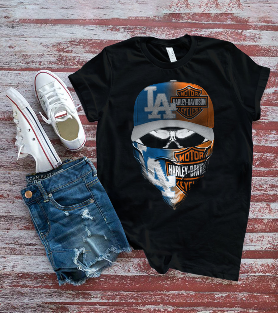 Los Angeles Dodgers Davidson Motor Cycles Skull Mask T-Shirt