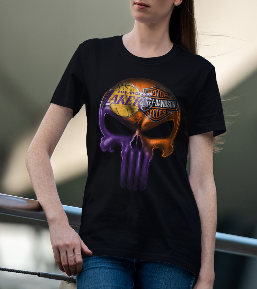 Los Angeles Lakers Harley Davidson Skull T-Shirt