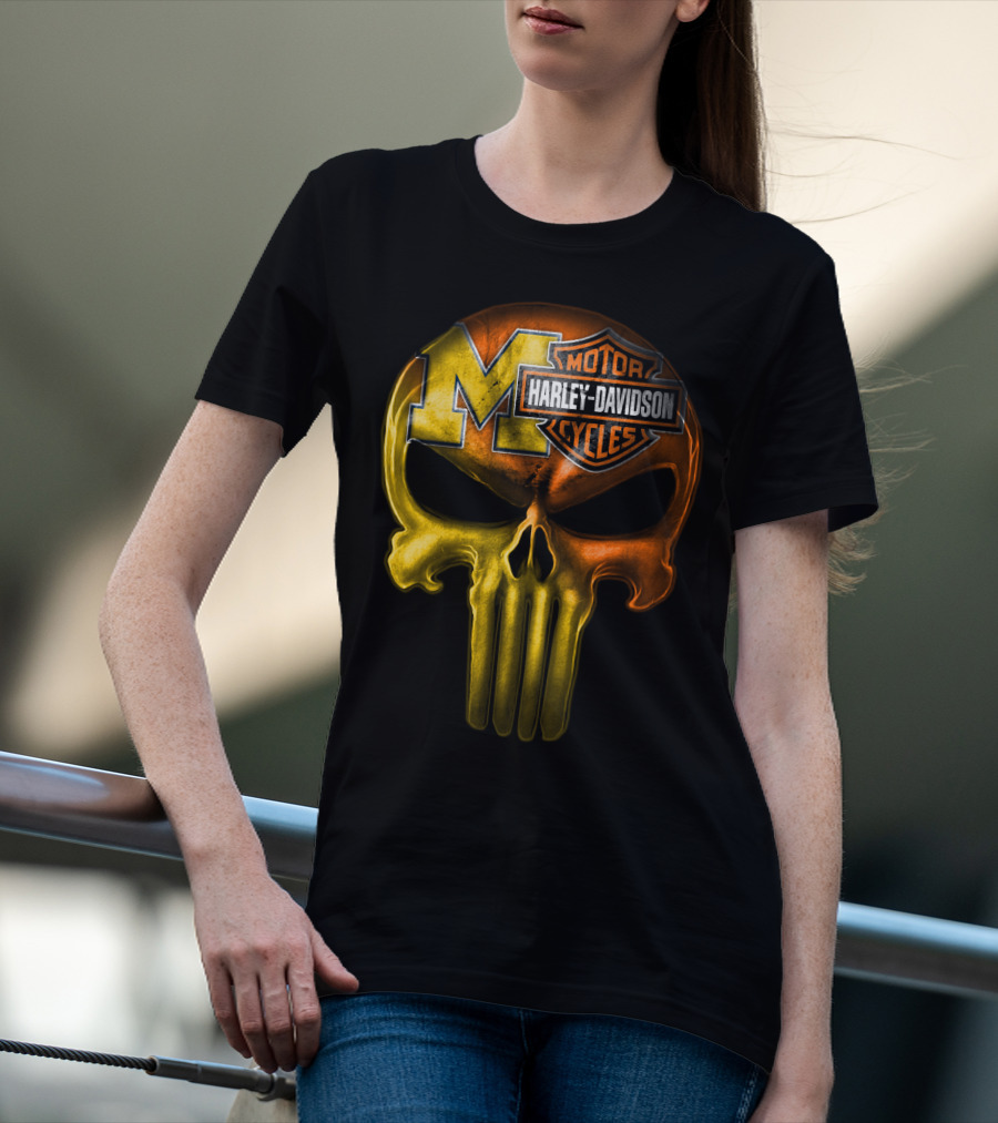 Michigan Wolverines Punisher Harley Davidson Motorcycles T-Shirt