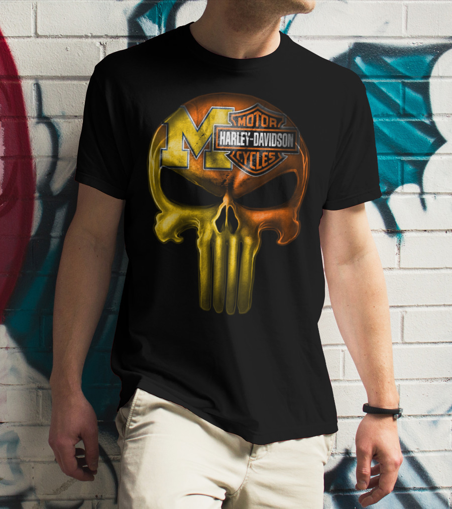 Michigan Wolverines Punisher Harley Davidson Motorcycles T-Shirt