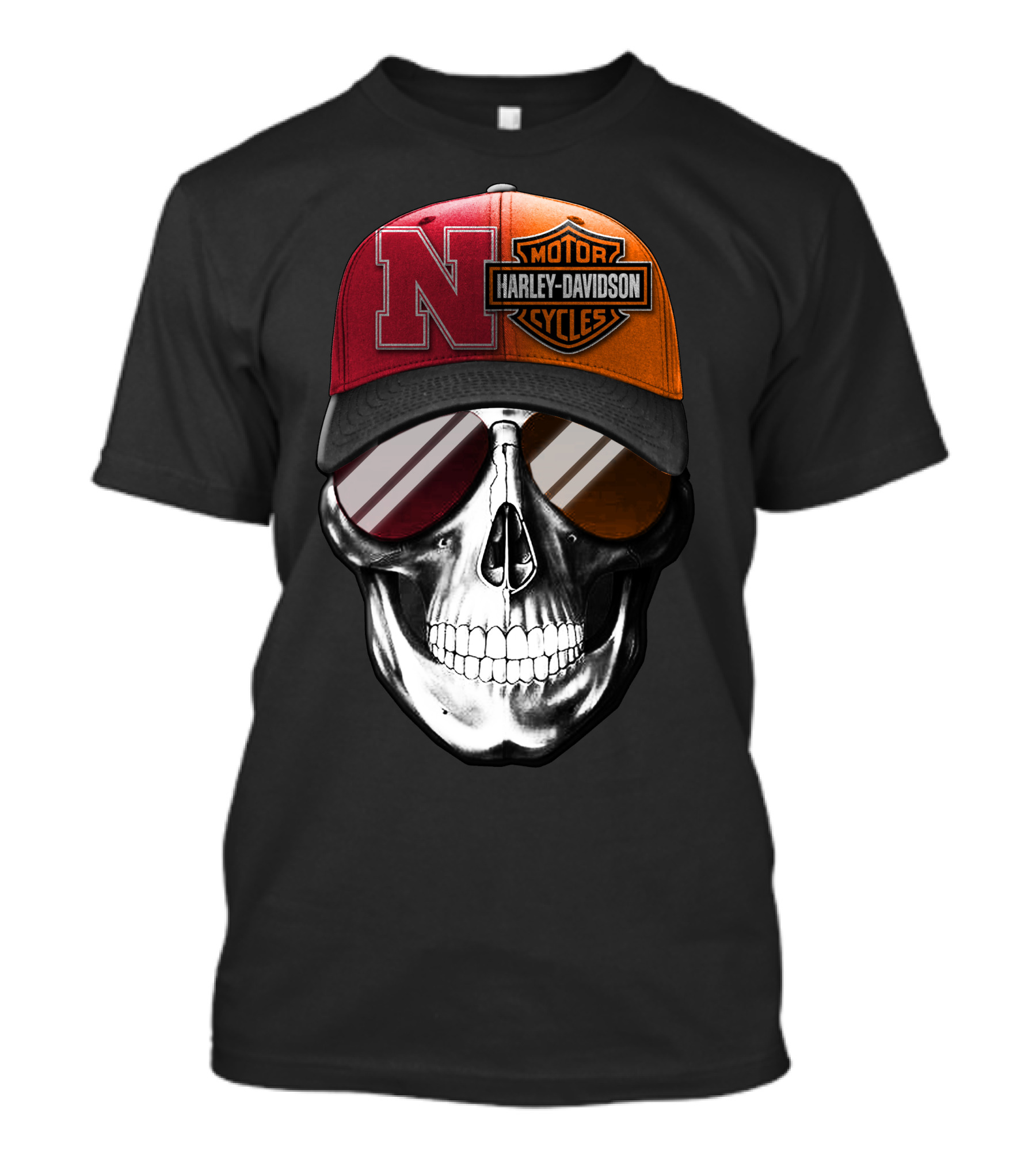 Nebraska Cornhuskers Harley Davidson Skull T-Shirt