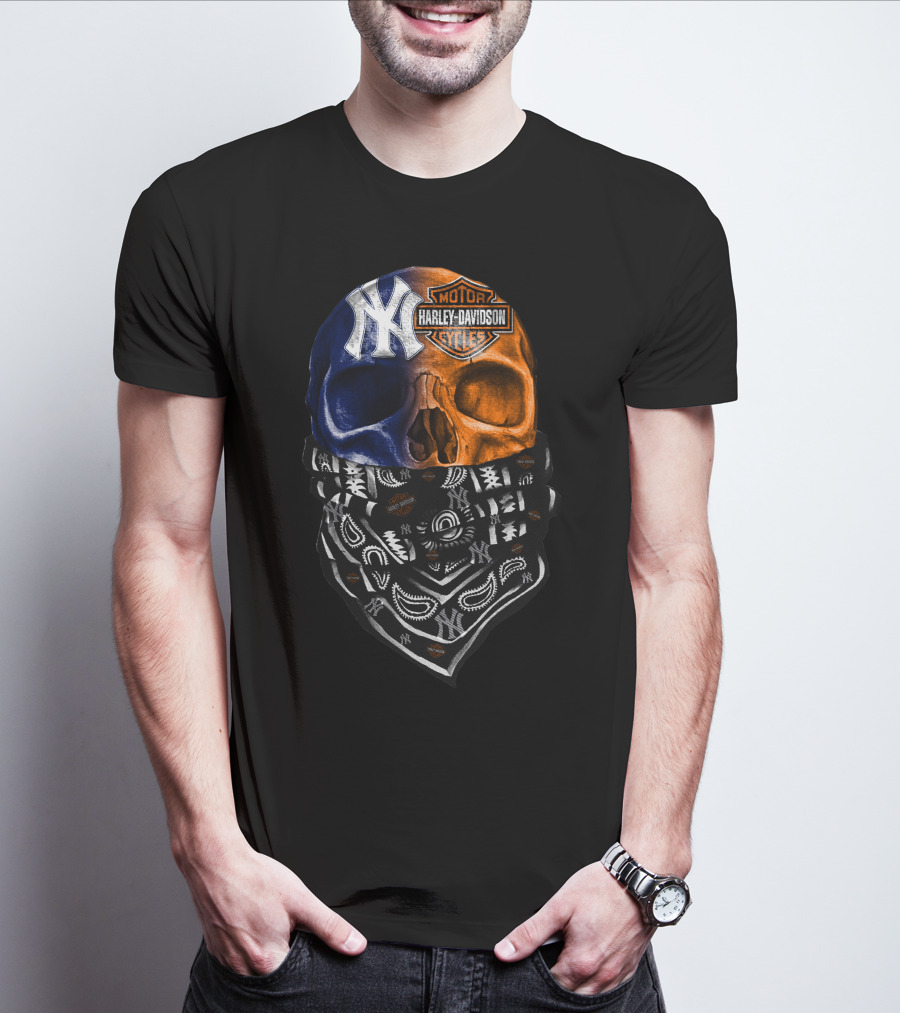 New York Yankees Harley Davidson Skull Bandana T-Shirt