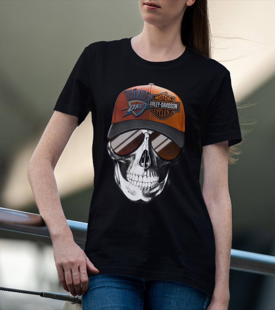 Oklahoma City Thunder Harley Davidson Skull Cap T-Shirt