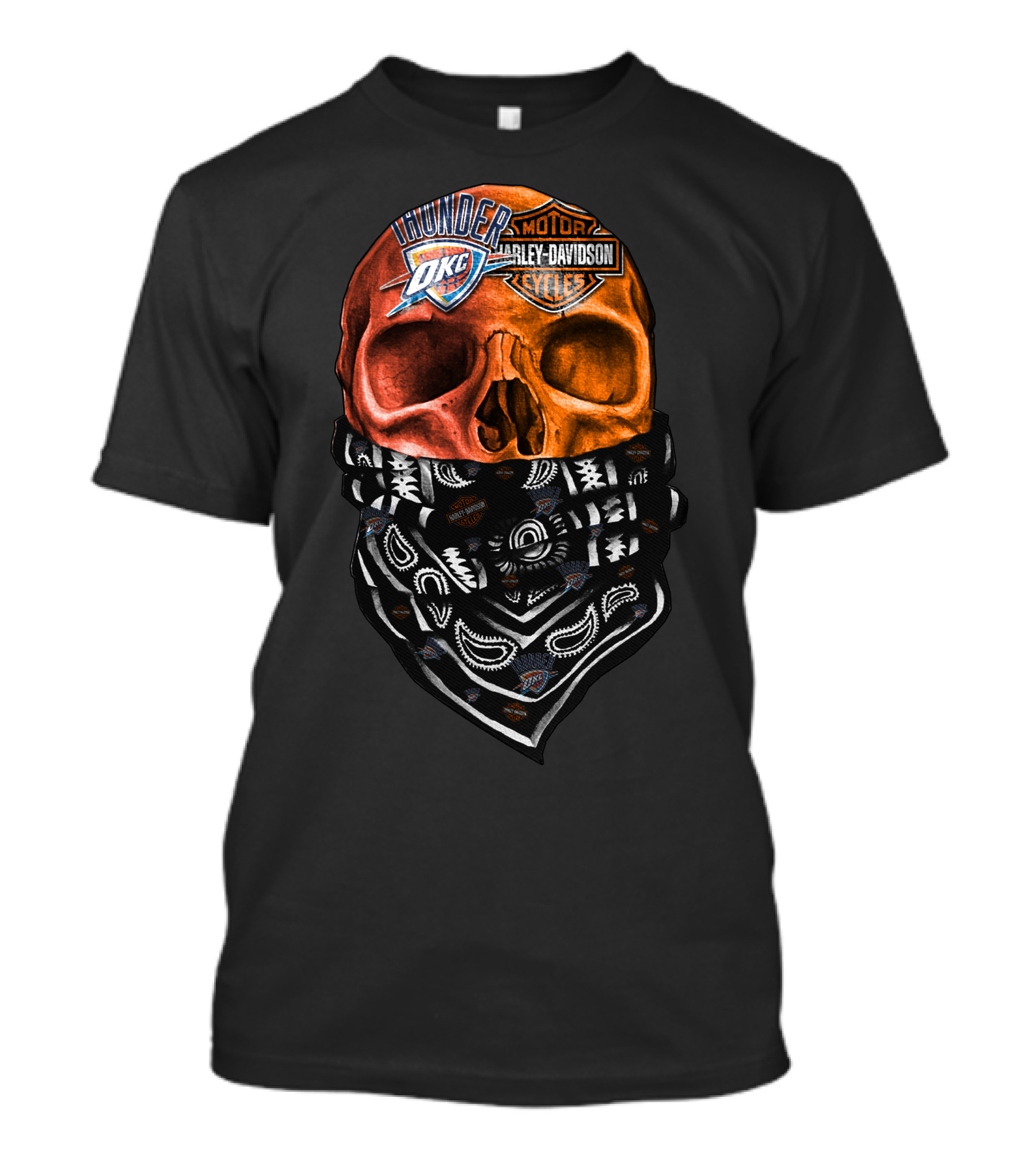 Oklahoma City Thunder Harley Davidson Skull With Bandana T-Shirt