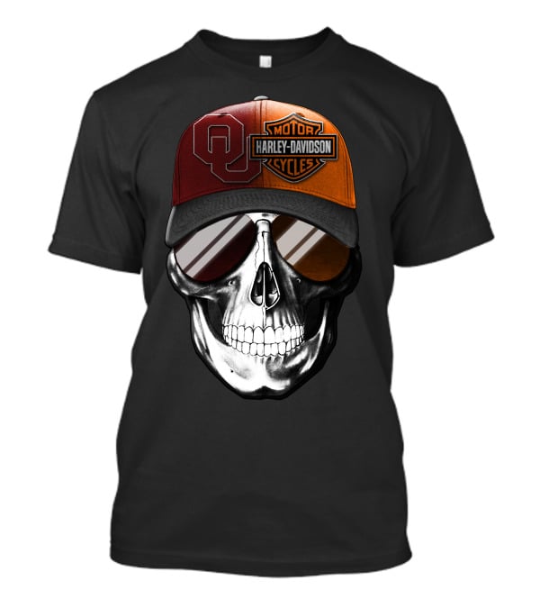 Harley Davidson Motorcycles Oklahoma Sooners Cap Skull T-Shirt